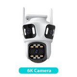 6K PTZ IP Camera Outdoor – 3-Lens WiFi Security Cam with Auto-Tracking, 4K Dual-Lens, iCSee CCTV