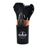 12-Piece Silicone Kitchen Utensil Set – Non-Stick Cooking Tools with Wooden Handles & Storage Bucket
