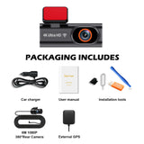 Aprilboy 4K WiFi Dash Cam – Mini Car DVR, Dual-Lens Front & Rear, 1080P, Night Vision, Parking Monitor, Black Box