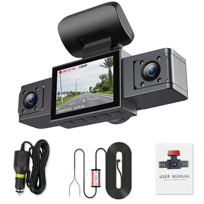 3-Channel Dash Cam – Triple Lens Car Camera with Rear View, DVR, 24H Parking Monitor, Black Box & Car Accessories