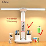 180° Rotating LED Desk Lamp – Rechargeable, Dimmable, Foldable Clock Light, Eye Protection, USB-Powered Night Lamp