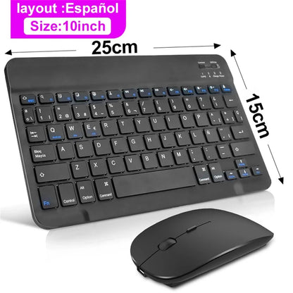 Bluetooth Wireless Keyboard & Mouse – Compatible with iOS, Android, Windows, iPad Air/Mini/Pro, Multi-Language Support (Spanish, Korean, Portuguese, Russian)