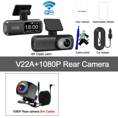Soam 4K+1080P Dual Dash Cam – Car Camera Recorder with GPS, WiFi, 24H Parking Monitor, Black Box DVR