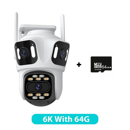 6K PTZ IP Camera Outdoor – 3-Lens WiFi Security Cam with Auto-Tracking, 4K Dual-Lens, iCSee CCTV