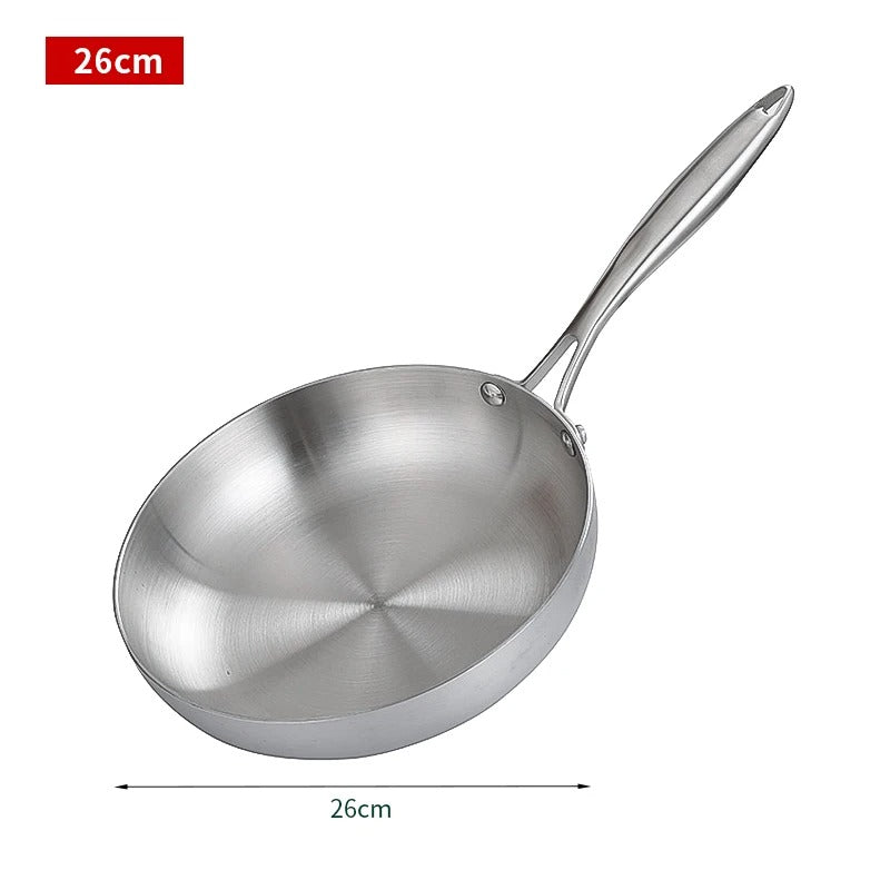 304 Stainless Steel Nonstick Frying Pan – Uncoated Steak Pan for Gas & Induction Cooktops, Durable Kitchen Cookware