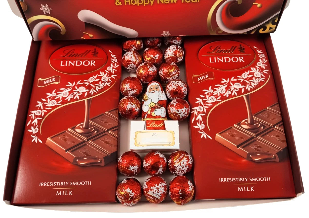 Lindt Lindor Milk Chocolate Bars & Santa Gift Box Hamper Christmas Present