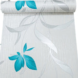 Silver Teal Floral Wallpaper – White Metallic Glitter Textured Roll by Erismann for Living Room & Bedroom Decor (10m)