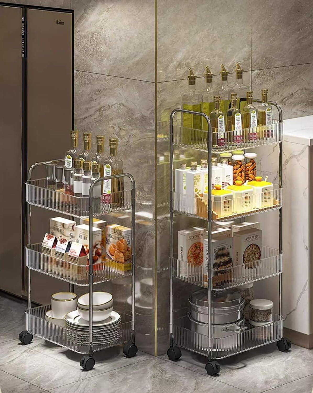 2 3 4 Tier Storage Trolley on Wheels Acrylic Shelf Cart Bathroom Rolling Rack