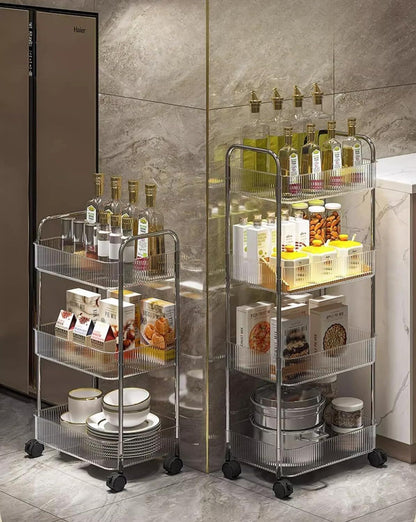2 3 4 Tier Storage Trolley on Wheels Acrylic Shelf Cart Bathroom Rolling Rack