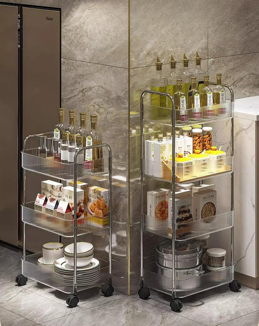 2 3 4 Tier Storage Trolley on Wheels Acrylic Shelf Cart Bathroom Rolling Rack