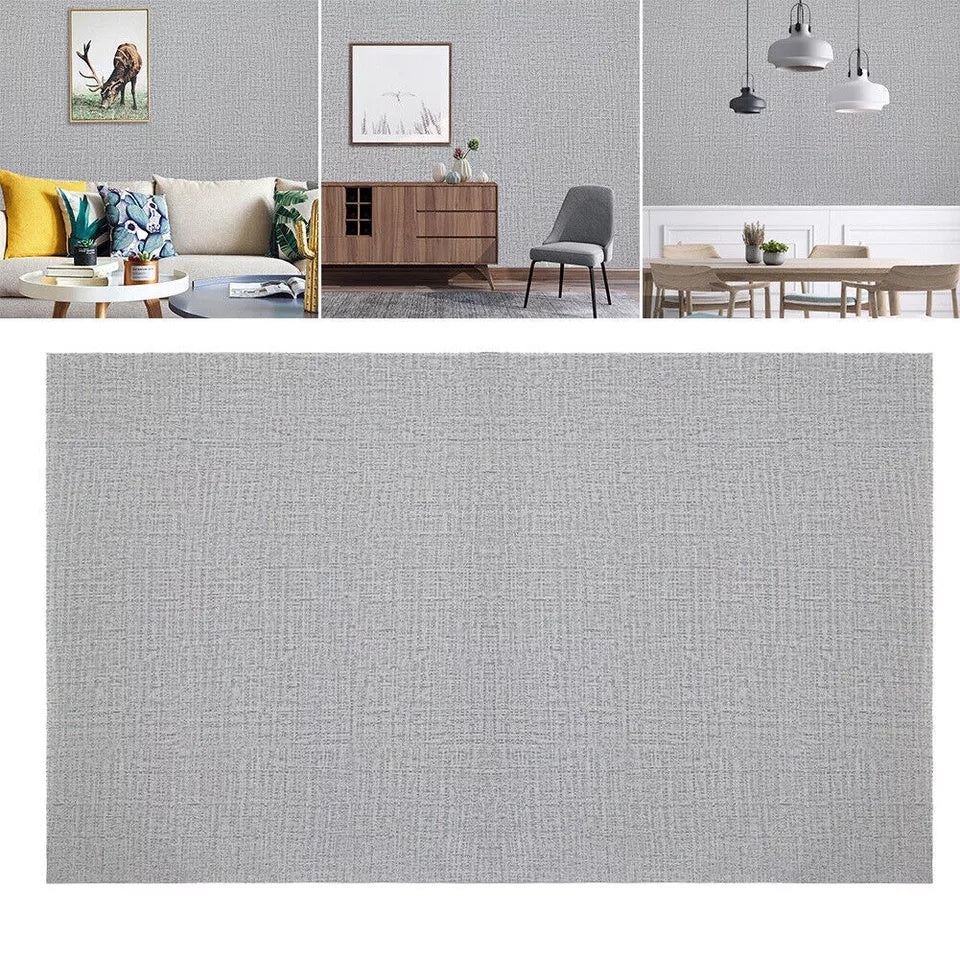 10m Grey Plain Linen Textured Wall Sticker Vinyl Self-Adhesive Wallpaper Rolls