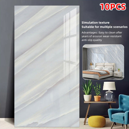 10PCS Self-Adhesive White Marble PVC Cladding Wall Panels for Kitchen Bathroom