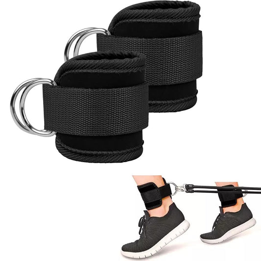 Pair Gym Straps Exercise Ankle Cuff Double D Ring WeightLifting Cable Attachment