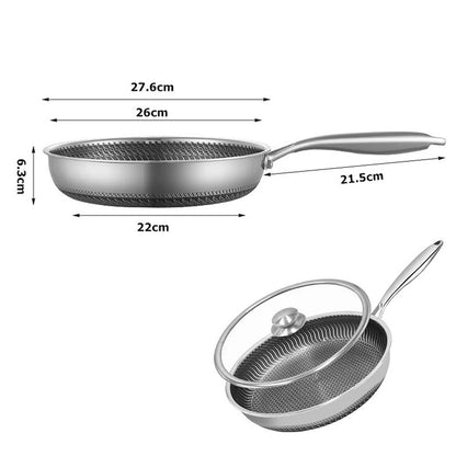 Stainless Steel Non-Stick Frying Pan with Lid – Honeycomb Skillet for Induction, Gas, Electric & Ceramic Cooktops