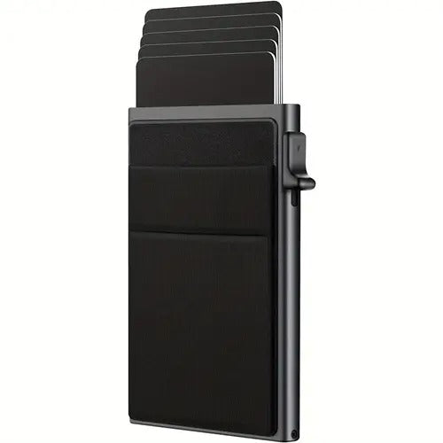 1 porte-cartes pop-up à pression latérale, étui fin pour cartes bloquant les RFID, peut contenir 9 cartes